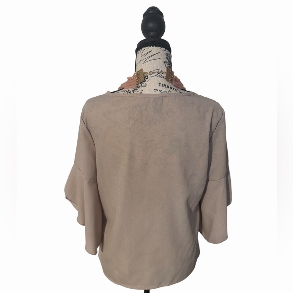 Beige Ruffle Sleeve Blouse - Picture 2 of 4